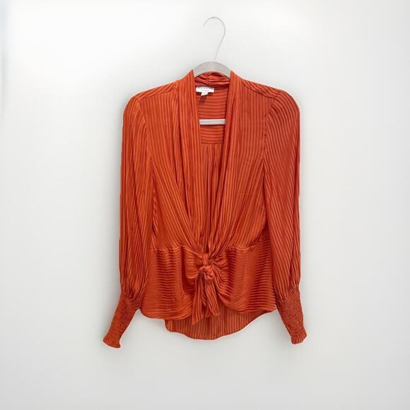 Current Air Blouse Size Small Rust Orange Striped Long Sleeve Anthropologie Boho - Picture 1 of 13